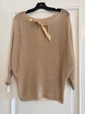 Moda Lightweight metallic gold  Open-Knit Boatneck Sweater